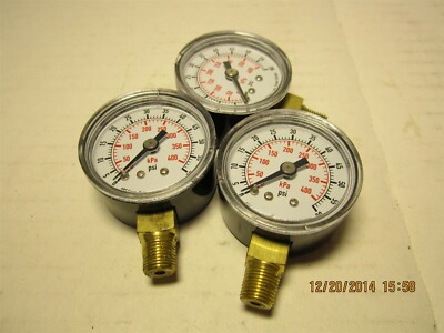 Lot Of 3 Test Pressure Gauges 1-1/2'' Dial 0 to 60 psi, Connection 1/8'' BSPT