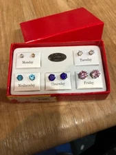 Cb2 Cubic Zirconia Week Earrings 5 Pairs Set Pink Blue New