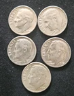 Lot Of 5, 90% Silver Roosevelt Dimes, 1957d, 1958d, 1962d, 2x 1964p