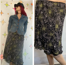 Y2K Whimsigoth Lettuce Hem Midi Skirt Skirtology Abstract Earthy Grunge XL