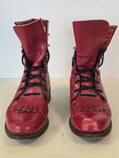 Justin Roper Kiltie Red Leather Boots Cowgirl Lace Up L503 Sz 5.5 B Granny Style