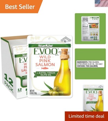 E.V.O.O. Wild-Caught Pink Salmon, 2.6 Oz, 12-Pack - High Protein Snack
