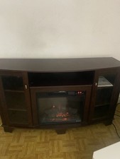 Brown Wood Electric Fireplace TV Stand with G...