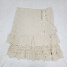 Vintage Eyelet Cotton Skirt Made in Italy 42 Cream Lace Cottagecore Romantic