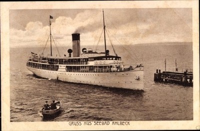 Postcard Baltic Sea resort Ahlbeck on Usedom, steamer, jetty - 5039969