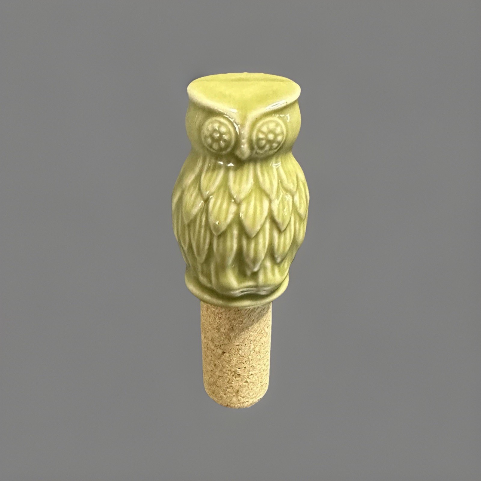 CERAMIC OWL CORK WINE VINAGER BOTTLE TOPPER Celery Green ￼