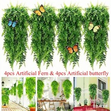4Pcs Artificial Boston Fern Plant Fake Hanging Trailing Foliage Vine Home Decor