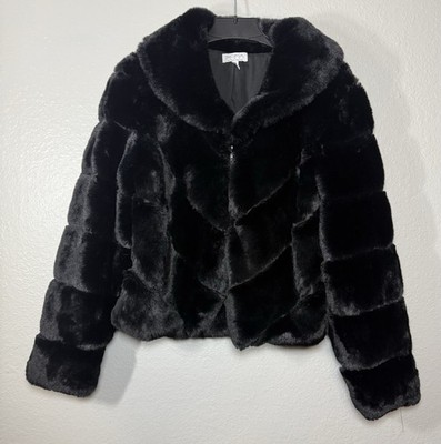 Sofia Jeans by Sofia Vergara Zip Collared Lined Faux Fur Jacket Black XL Women