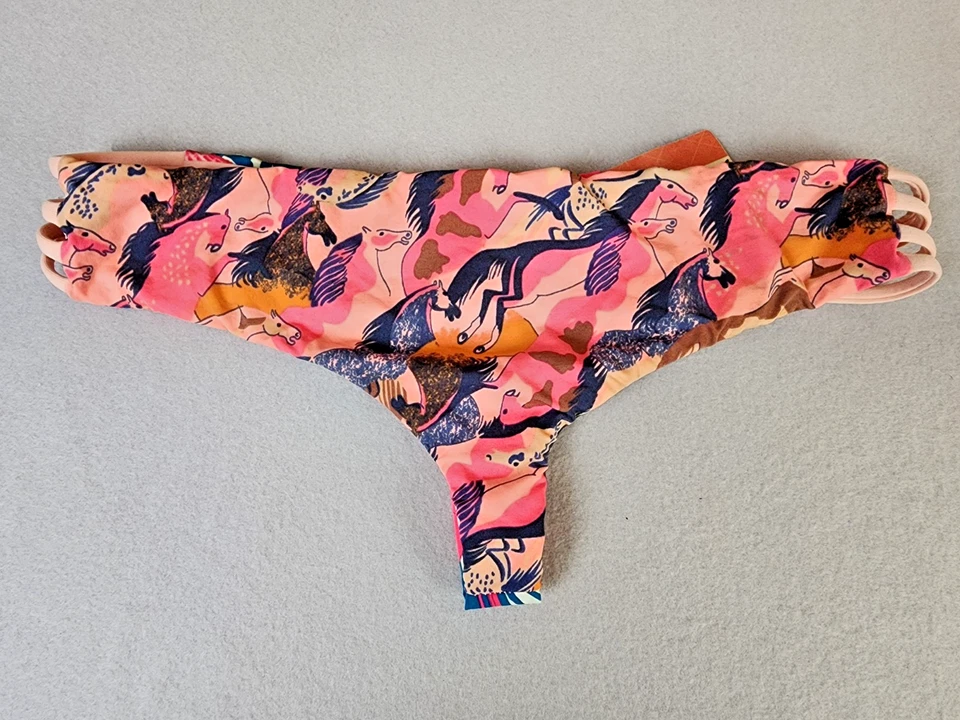 Maaji Bikini Bottoms Floral Multicolor Strappy Sides Reversible Medium MSRP $65 - Image 2 of 4