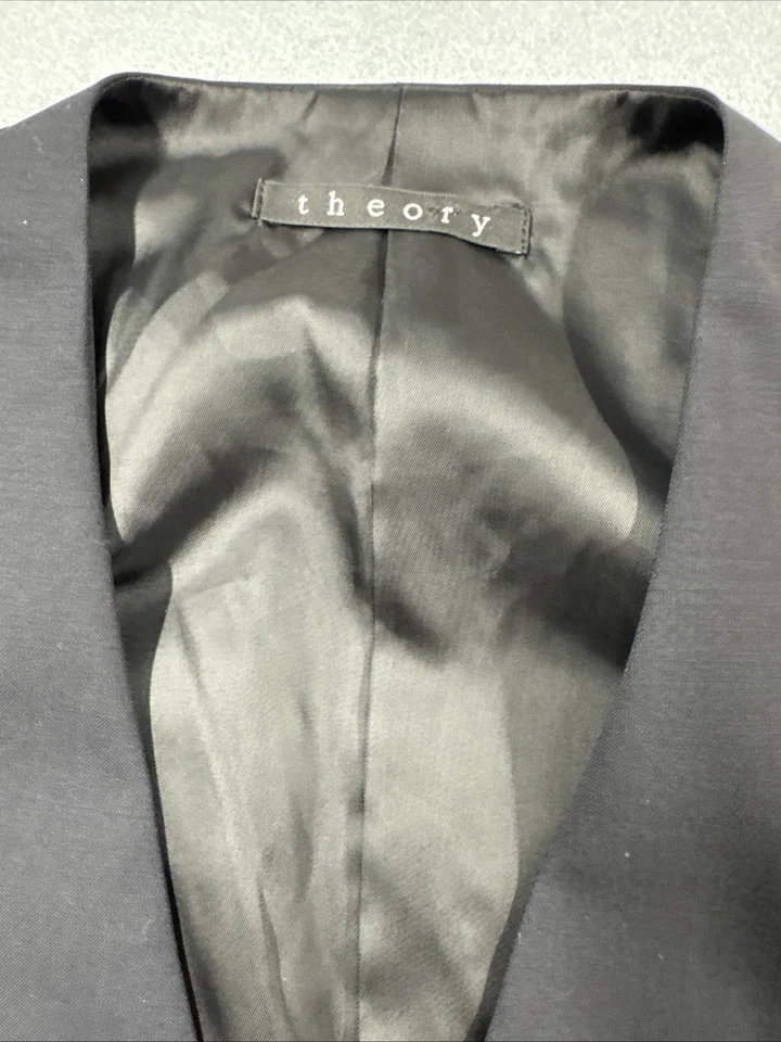 THEORY Vest Men 38 Solid Wool Waistcoat Cinch-Back Formal Charcoal Classic - Image 3 of 4