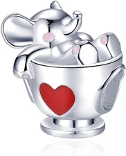 MULA 925 Sterling Silver Charms for Bracelets and Necklaces Cute Elephant Cup 