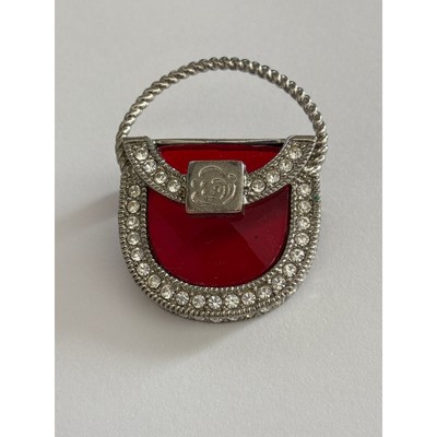Vintage Broch Silver Tone Red Glass Crystal Purse Shape