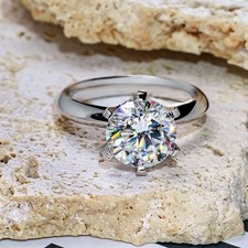 Round Shape 3.60Cts. Certified White Diamond  Ring In 925 Silver - Tariffs Free