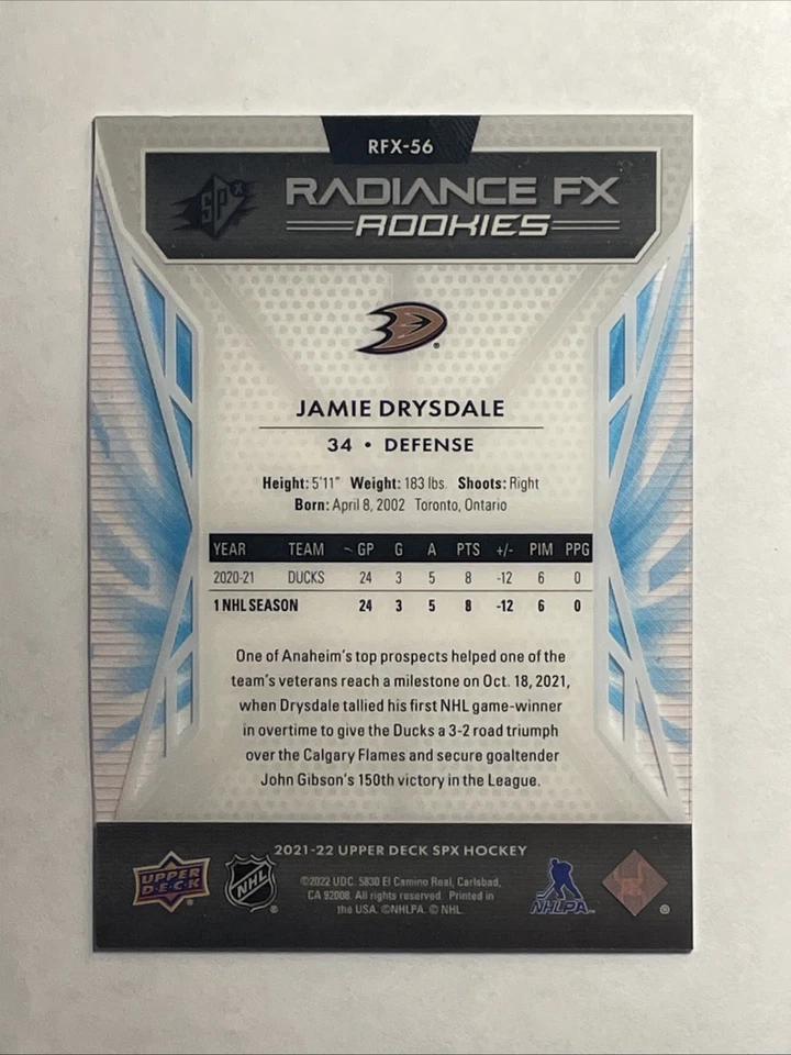 Jamie Drysdale - 2021 Upper Deck SPx Radiance FX Rookies #RFX-56 RC Rookie - Image 2 of 2