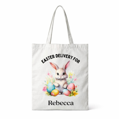 Kids Personalized Easter Tote   Custom Name Egg Hunt Bag   Double Sided