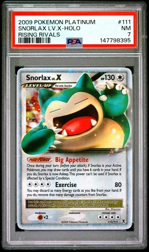 2009 POKEMON PLATINUM RISING RIVALS #111 SNORLAX LV.X-HOLO PSA 7