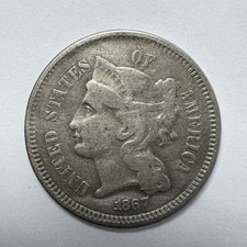 1867 Three Cent Nickel 3CN Phil. Mint Liberty Head US Coin