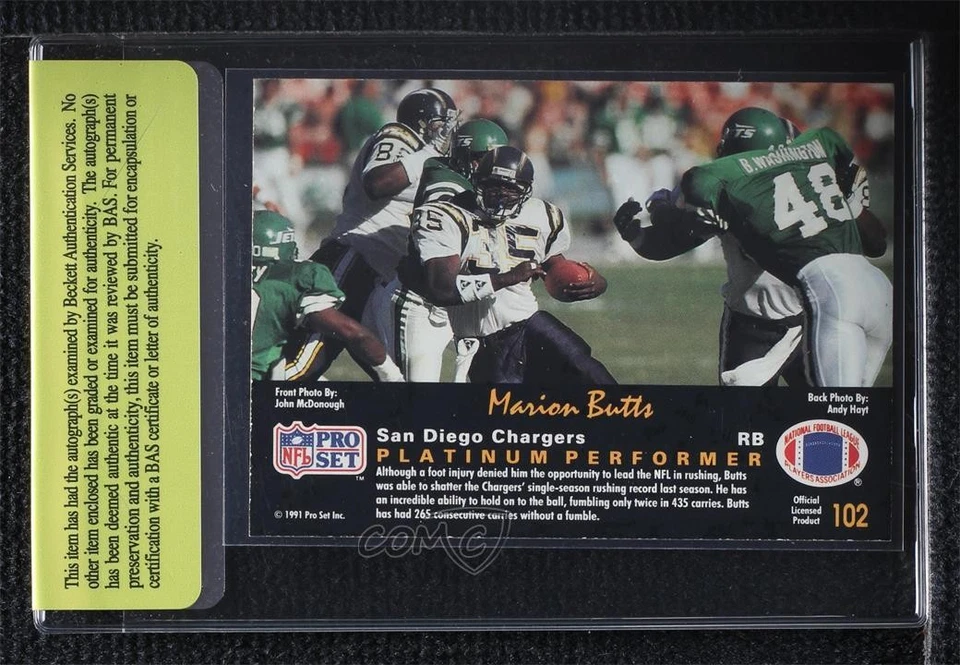 BAS 1991 Pro Set Platinum Marion Butts #102 Beckett Auth Sticker Auto - Image 2 of 2