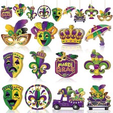 36PCS Wooden Mardi Gras Ornaments for Tree Party Large, Purple