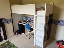 IKEA STUVA White High Sleeper Cabin Bed With Desk, draws And Built In Wardrobe
