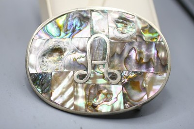 Mexico Belt Buckle Silver Abalone Inlay Mosaic Handmade  display picture 3