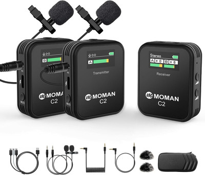 Wireless Lavalier Microphone C2X, 2.4G Dual Transmitter Lapel Mic 656FT 8H for O