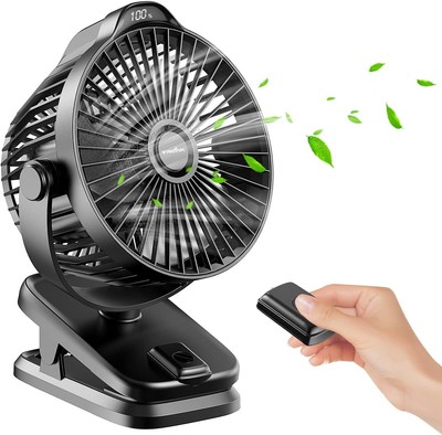 8000Mah Wiederaufladbarer USB Schreibtisch Ventilator Clip auf Fernbedienung & LED Display, 5 Geschwindigkeiten