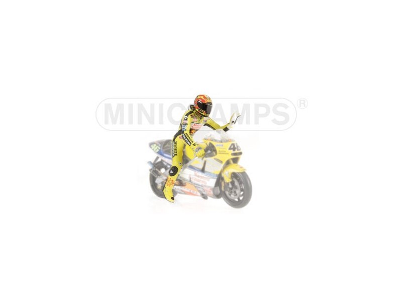 MINICHAMPS MODELLINO PILOTA VALENTINO ROSSI WORLD CHAMPION 2001 IN RESINA