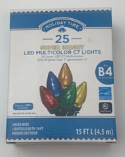 New Holiday time 25 ct Super Bright LED Multi C7 Lights 15' Long