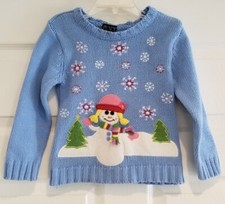 The Children's Place Blue Snowman Girl Snowflake Sweater - Girls Size 4T XS