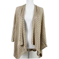 Cejon OS Cardigan Lightweight Dolman Sleeve Metallic Loose Knit Open Sweater