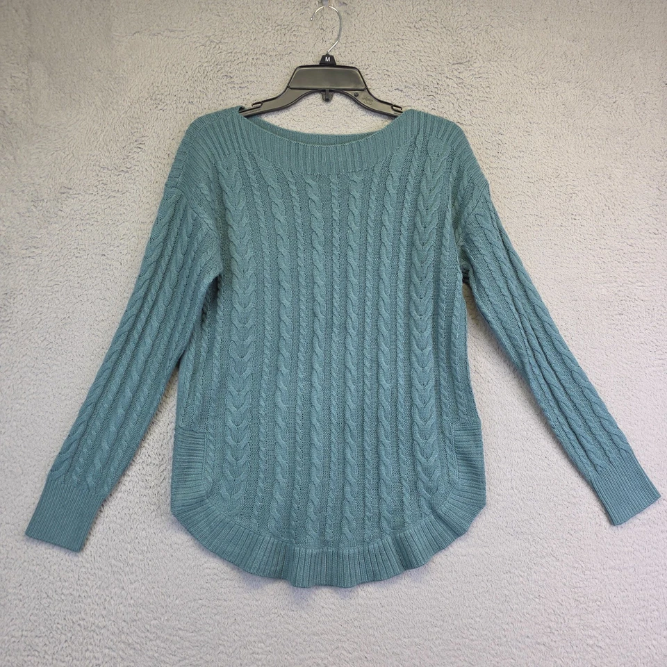 Suéter Lee Para Mujer S Verde Cuello Barco Cable Tejido Pescador Suéter Top Suave Acogedor Foto 2 de 4