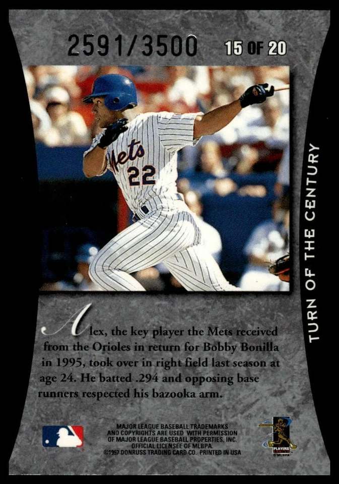 1997 Donruss Elite #15 Alex Ochoa Turn of the Century Die Cuts #/3500 - Image 2 of 2