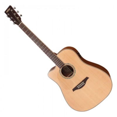 Vintage LVEC501N Elektroakustik Dreadnought Gitarre ~ Linkshänder Satin Natur