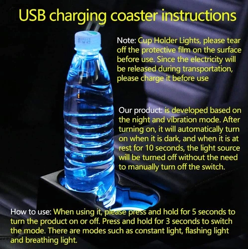 2Pcs 7 Color LED Car Cup Holder Lights USB Charging Atmosphere Lights For Ford - Bild 5 von 7
