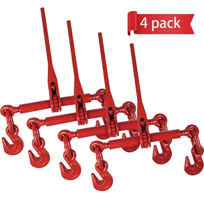 Eisen EI003A4 Ratchet Load Binders, 3/8-1/2'' 4 Pack, Red