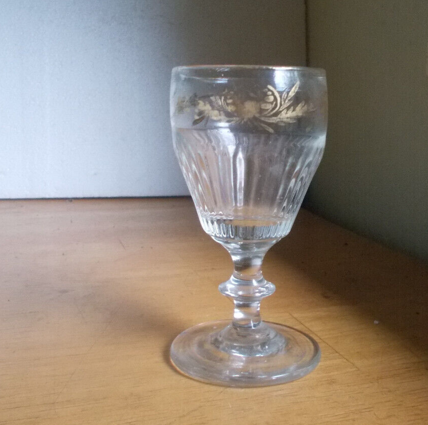 1700s EARLY FLUTED WINE GLASS APPLIED FOOTED BASE WITH PONTIL SCAR GOLD LEAVES eBay