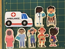 Ankyo Wooden Play Figures Set Lot of 7 People Children Adults & Ambulance EUC