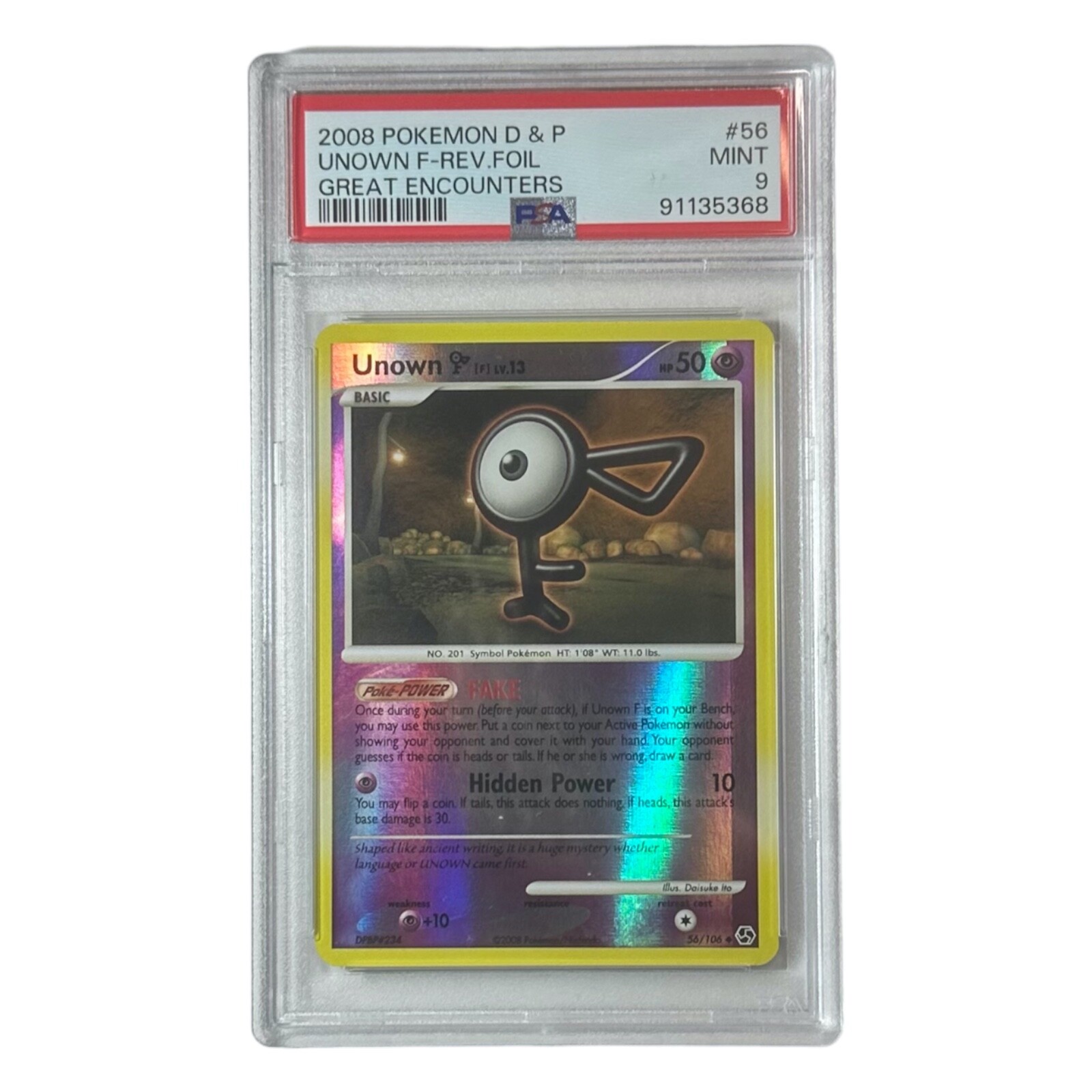 2008 Pokemon Diamond & Pearl Great Encounters Unown (F) #56 Rev. Foil PSA 9
