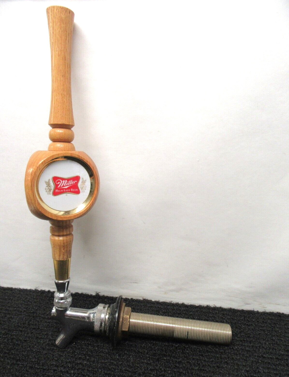 Miller Beer Draft Tap/ Faucet Adjustable w/Pass Thru Stem & Oak Tap Handle!