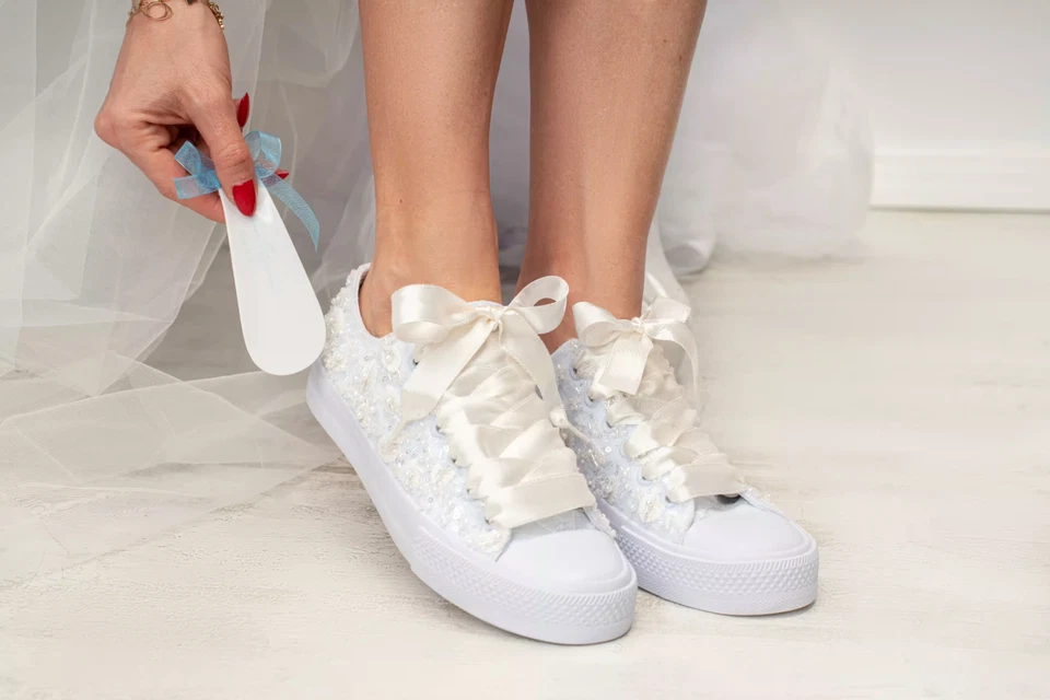 Свадебные кроссовки цвета слоновой кости — индивидуальные свадебные туфли с персонализацией для невесты MIA - Изображение 4 из 4