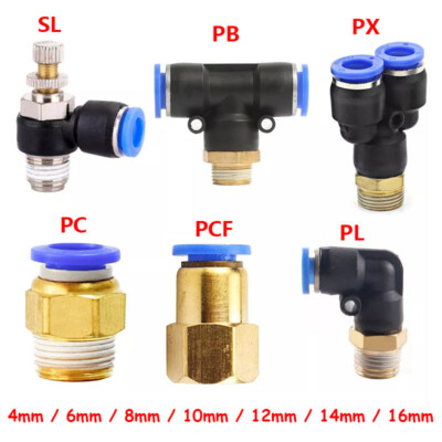 1Pcs Pneumatic Push In Fittings Air Hose Quick Connector to Thread Pipe Adapters