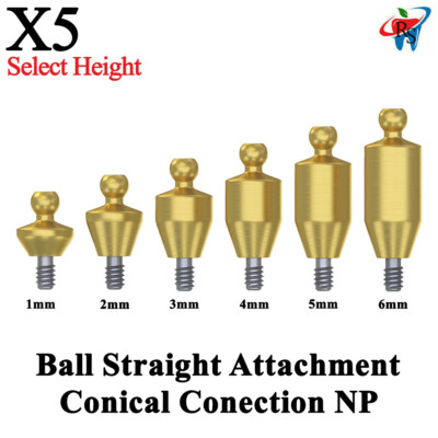 5pcs Dental Prosthetic Straight Ball Attachment Conical Connection NP Titanium