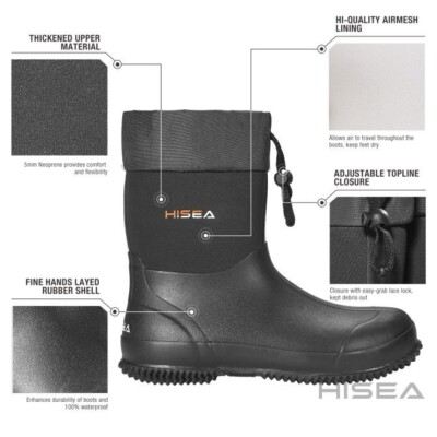 HISEA Black Unisex Mid-Calf Rubber Garden Boots (US Size M10/W11)