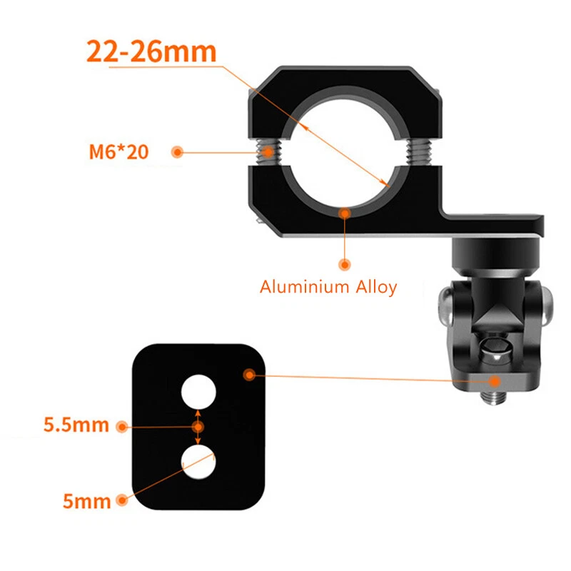 Aluminum 180° Motorcycle Crash Tube Fork Bar Spotlight Mount Bracket Fixed Clamp - Image 3 of 4