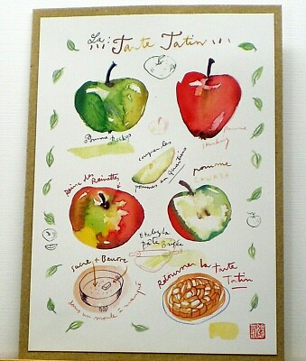 Art Greeting Card with Recipe Baking Baker Apple Pie La Tarte Tatin