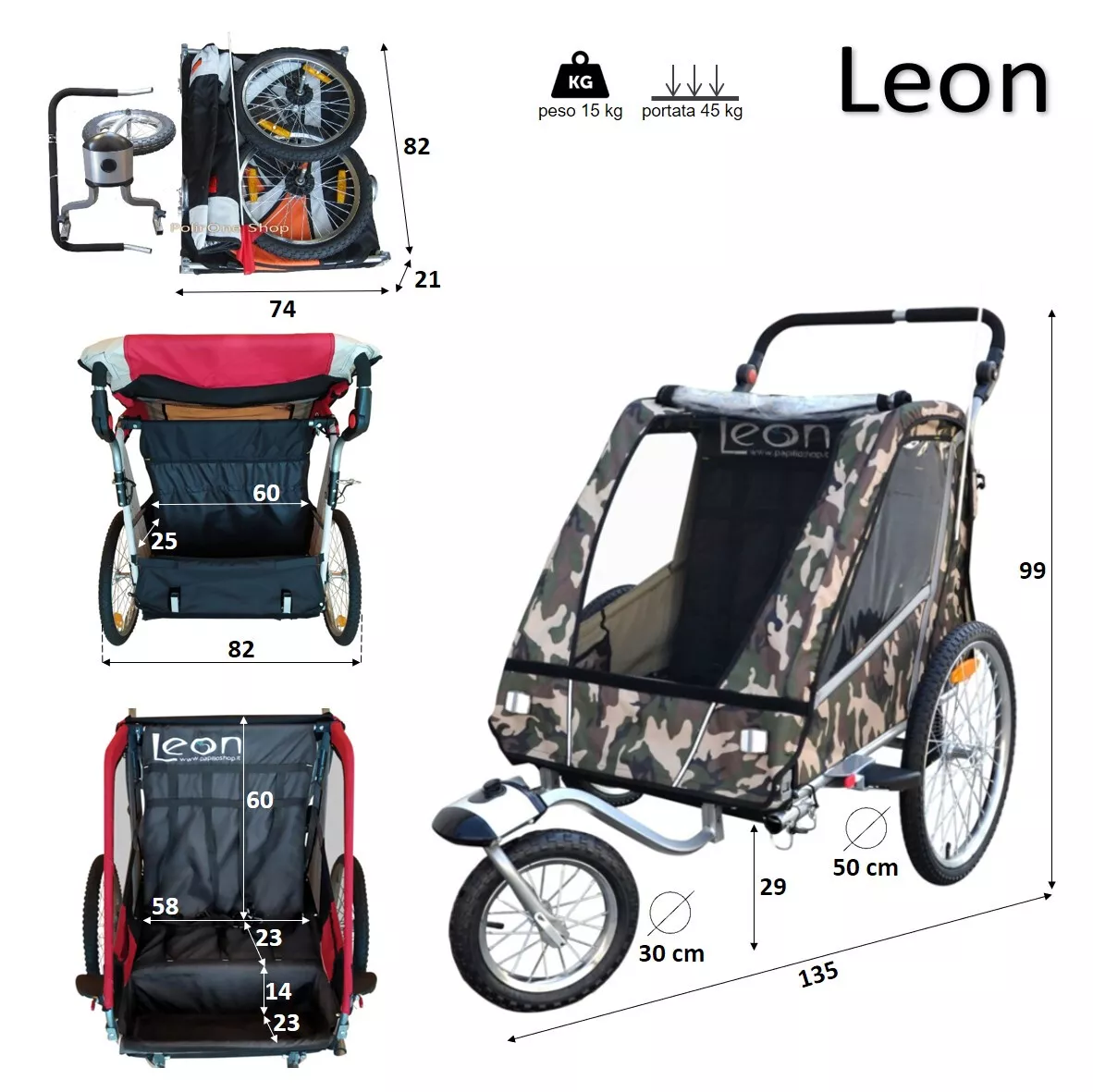 LEON Remorque à vélo + poussette pour 2 enfants bébé trasport de jogger  fietskar