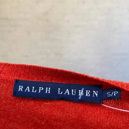 Ralph Lauren V-neck Jumper - Small Orange Wool Blend - Picture 4 of 7
