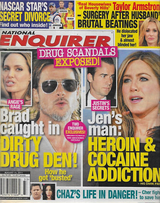 National Enquirer Magazine Brad Pitt Jennifer Aniston Taylor Armstrong Nascar