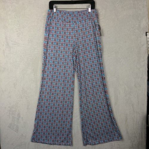 NWT New Directions Palazzo Pants Women Medium Blue Aztec Pull On Stretch Casual